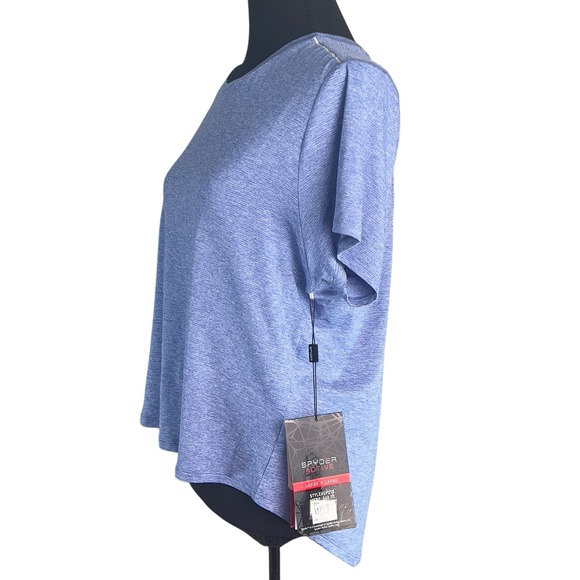 Spyder Active Shirt XL Heather Blue Cutout Back Reflective Pockets 4-way stretch - Picture 2 of 10
